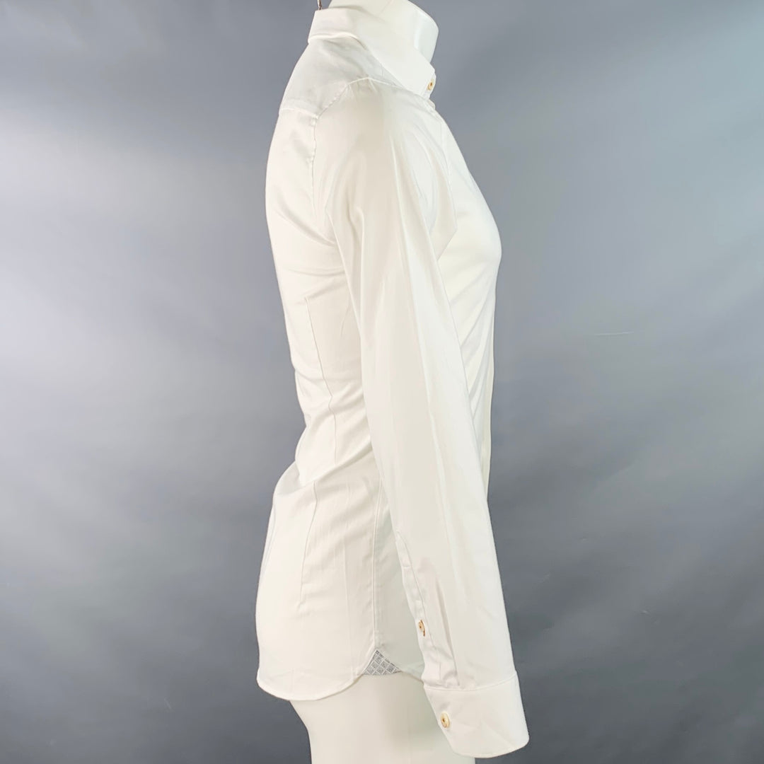 TED BAKER Size XS Brixton White Cotton Blend One Pocket Long Sleeve Shirt