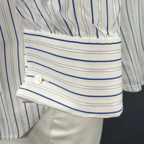 TURNBULL & ASSER Vintage Size L White Blue Stripe Cotton French Cuff Long Sleeve Shirt