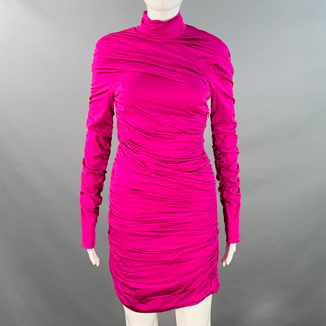 STELLA McCARTNEY Size 2 Purple Raspberry Viscose Blend Ruched Long Sleeve Cocktail Dress