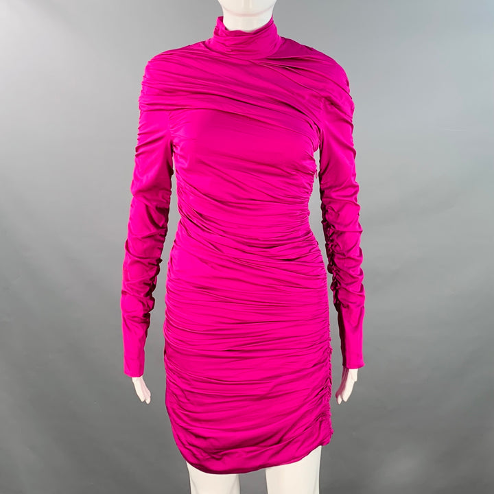 STELLA McCARTNEY Size 2 Purple Raspberry Viscose Blend Ruched Long Sleeve Cocktail Dress