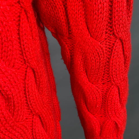 BENETTON Size M Red Cable Knit Wool Acrylic Crew Neck Sweater
