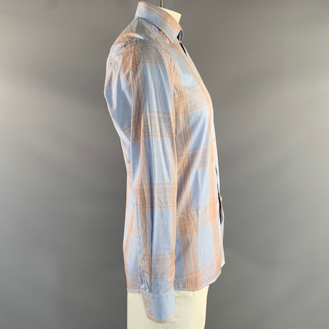 ETON Size 40 Blue Orange Plaid Cotton Button Up Long Sleeve Shirt