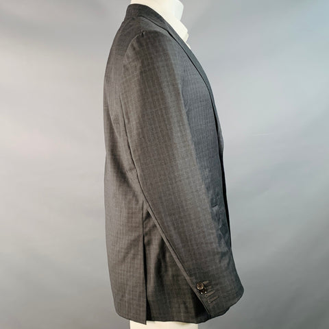 ISAIA Size 40 Grey Blue Plaid Wool Single Breasted Sport Coat