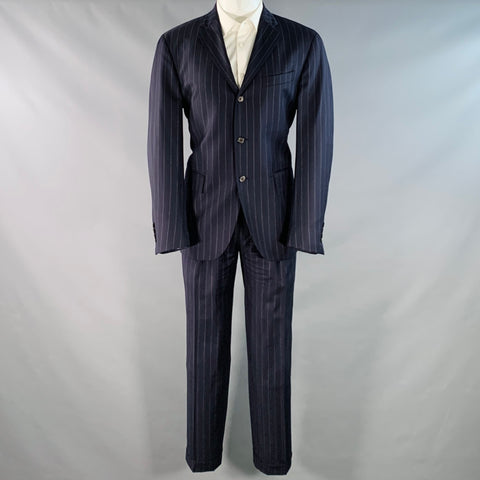 POLO by RALPH LAUREN Size L Regular Navy Grey Pinstripe Virgin Wool Suit