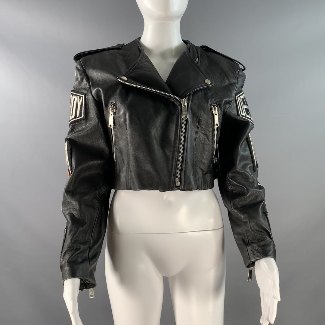 JOHN RICHMOND Size M Black Leather Patches Biker Jacket