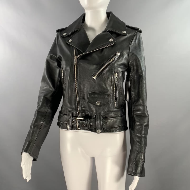 CELINE SS19 Size 4 Hedi Slimane Black Silver Calf Leather Motorcycle Jacket