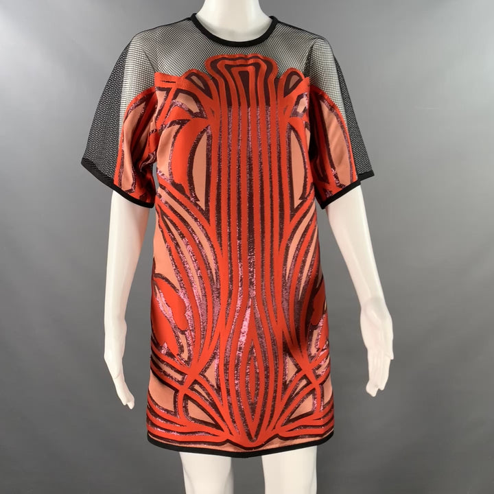 GUCCI 2014 Size 4 Black Orange Silk Blend Applique Short Sleeve Dress Top