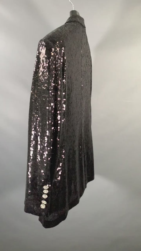 BILLIONAIRE COUTURE Size 48 Black Sequined Polyester Peak Lapel Sport Coat
