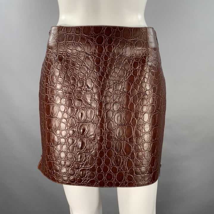 GIVENCHY SS 2021 Size 4 Brown Crocodile Effect Vintage Leather Mini Skirt