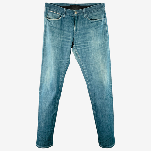 3 X 1 Size 34 Blue White Contrast Trim Cotton Straight Selvedge Jeans