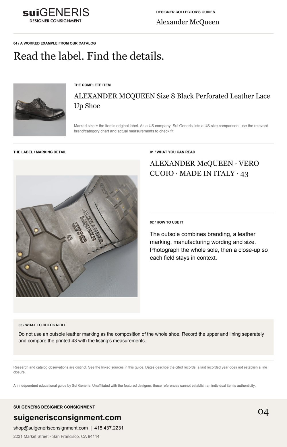 Alexander McQueen — Read the label. Find the details. Sui Generis Designer Collector’s Guide.