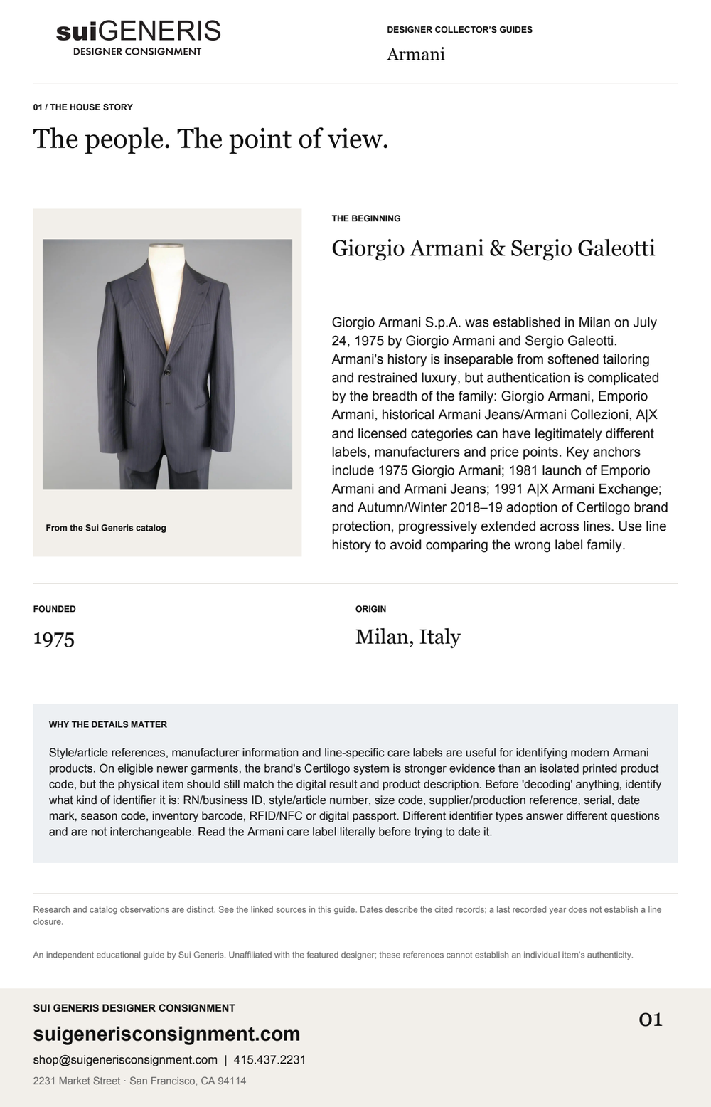 Armani — The house story. Sui Generis Designer Collector’s Guide.
