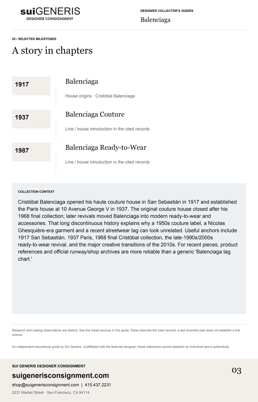 Balenciaga — Timeline. Sui Generis Designer Collector’s Guide.