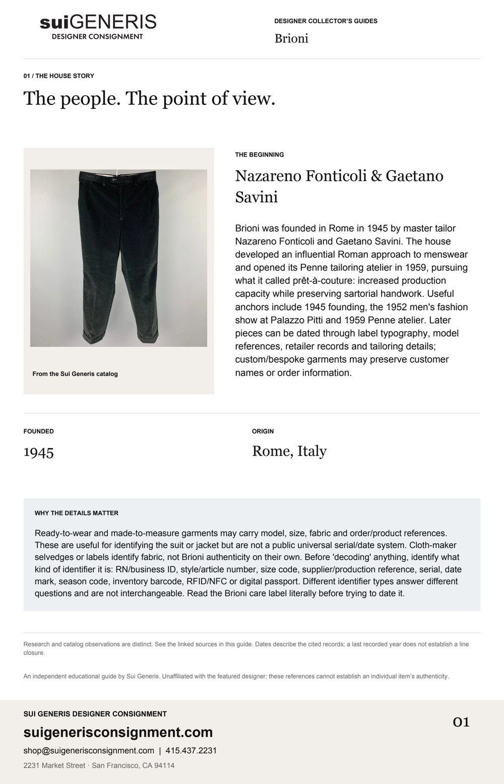 Brioni — The house story. Sui Generis Designer Collector’s Guide.