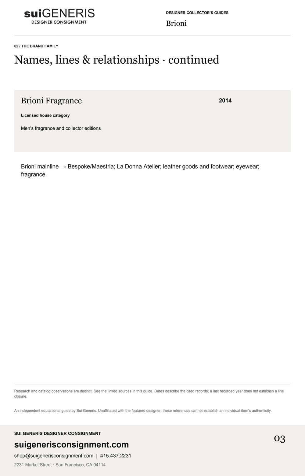 Brioni — Brand family · 2. Sui Generis Designer Collector’s Guide.
