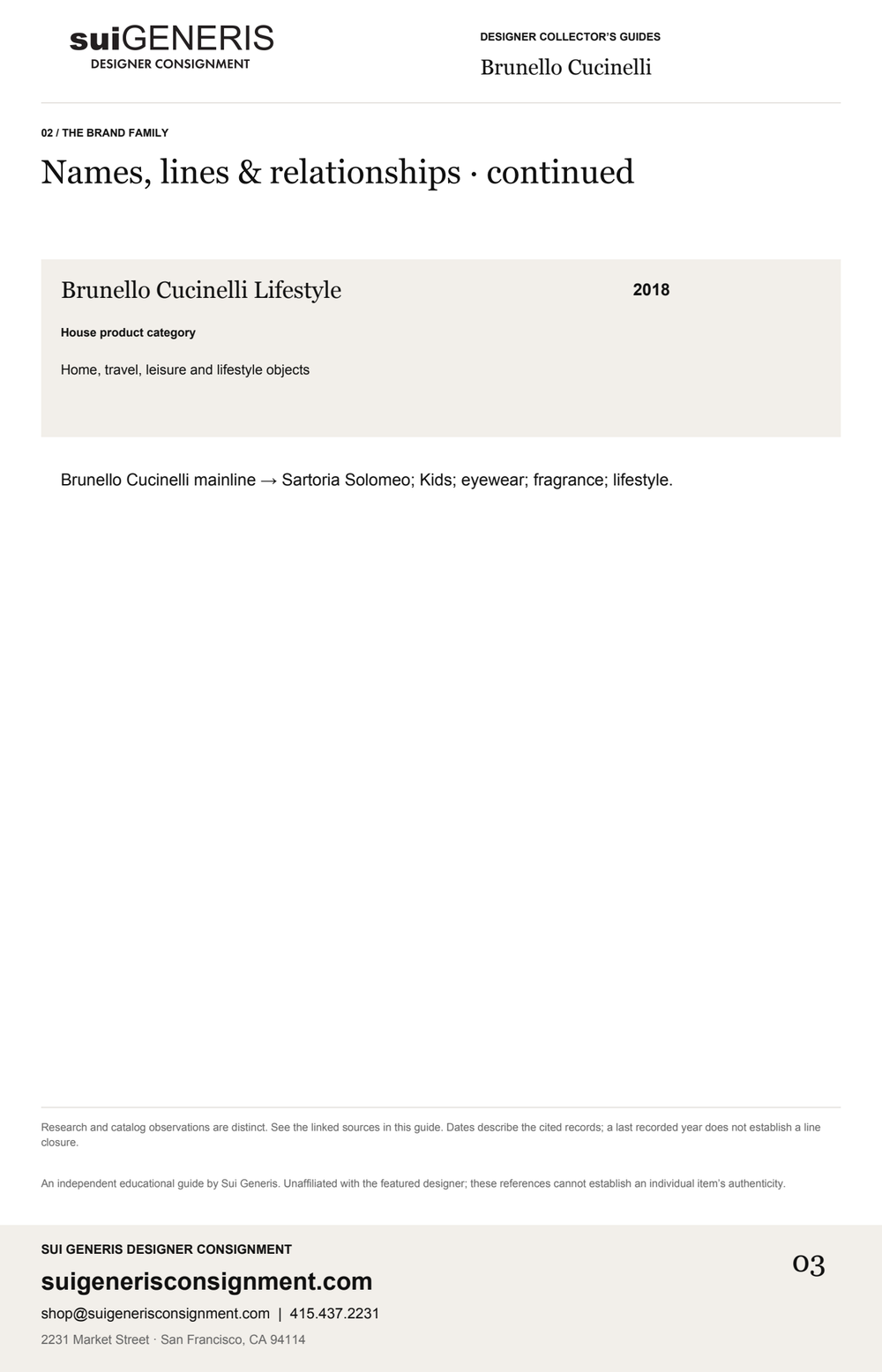 Brunello Cucinelli — Brand family · 2. Sui Generis Designer Collector’s Guide.