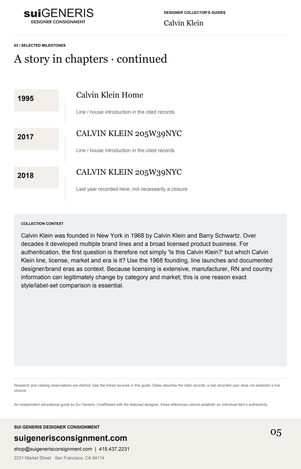 Calvin Klein — Timeline · 2. Sui Generis Designer Collector’s Guide.
