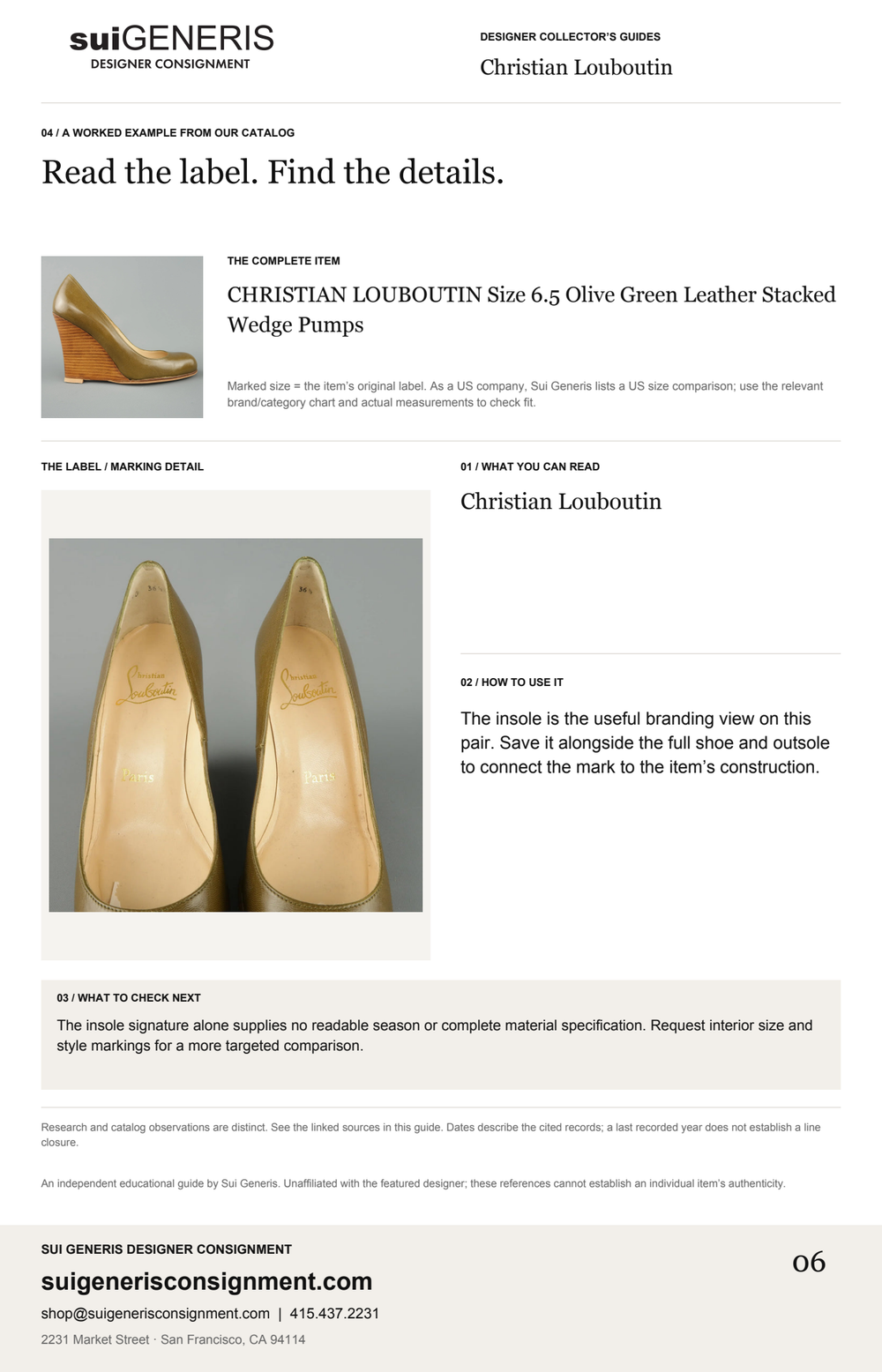 Christian Louboutin — Read the label. Find the details. Sui Generis Designer Collector’s Guide.