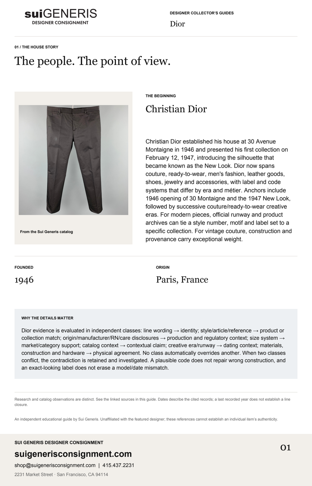 Dior — The house story. Sui Generis Designer Collector’s Guide.