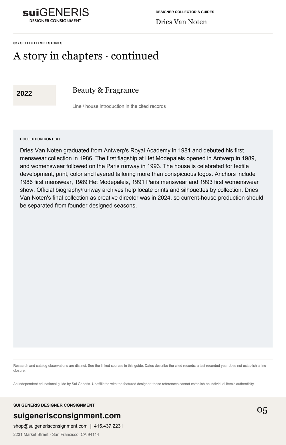 Dries Van Noten — Timeline · 2. Sui Generis Designer Collector’s Guide.