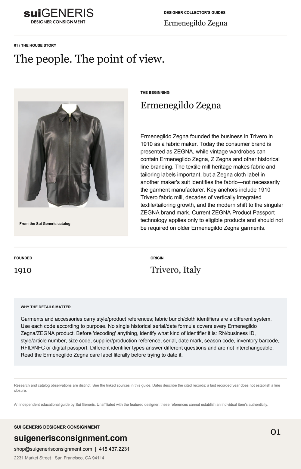 Ermenegildo Zegna — The house story. Sui Generis Designer Collector’s Guide.