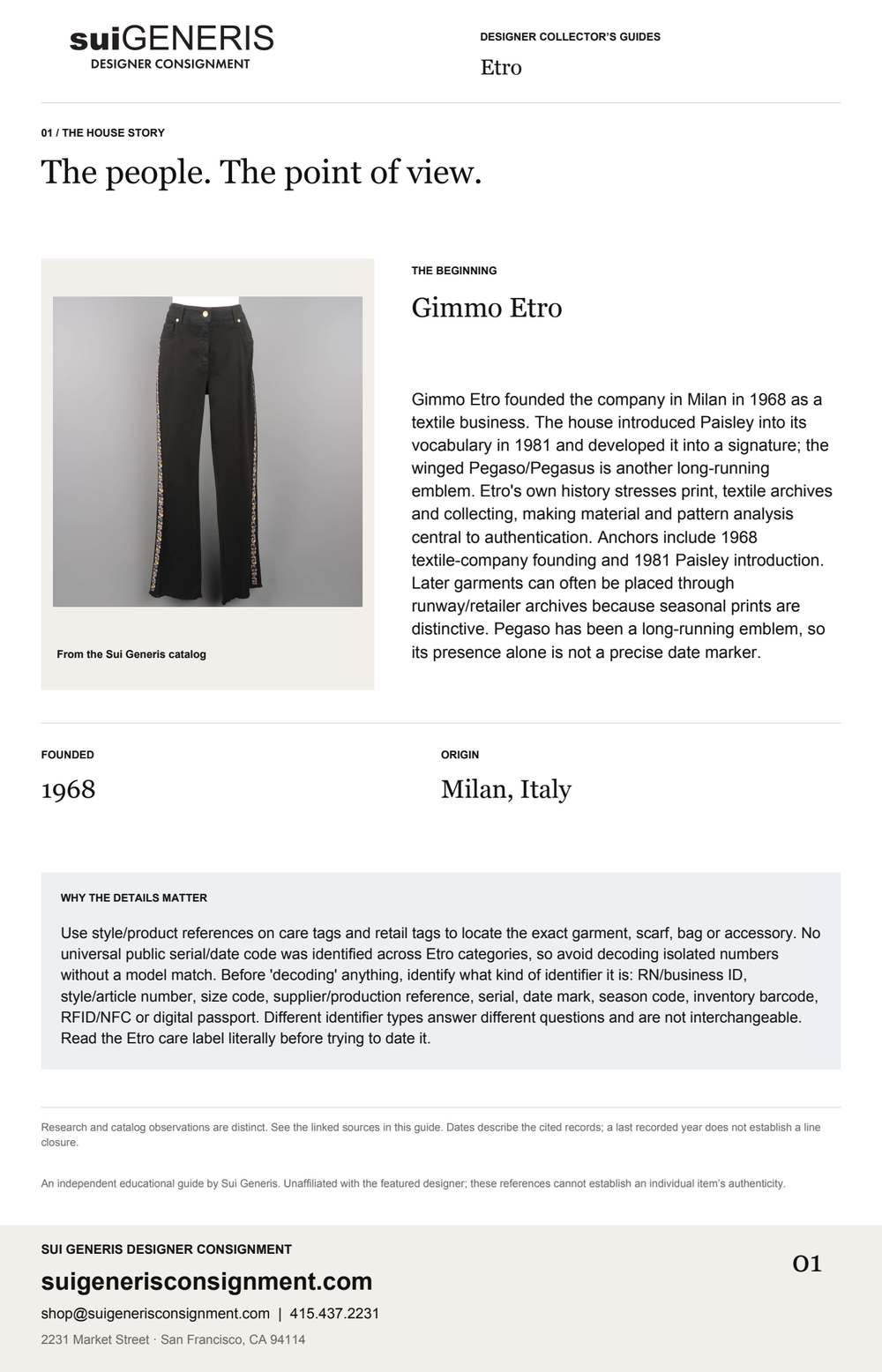 Etro — The house story. Sui Generis Designer Collector’s Guide.