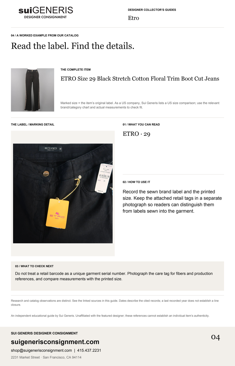 Etro — Read the label. Find the details. Sui Generis Designer Collector’s Guide.