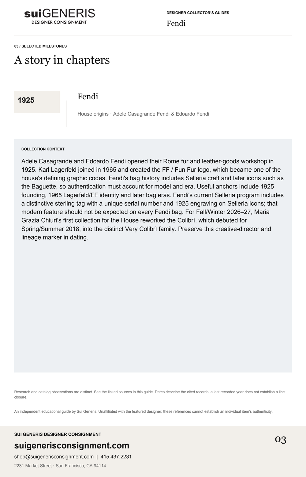 Fendi — Timeline. Sui Generis Designer Collector’s Guide.