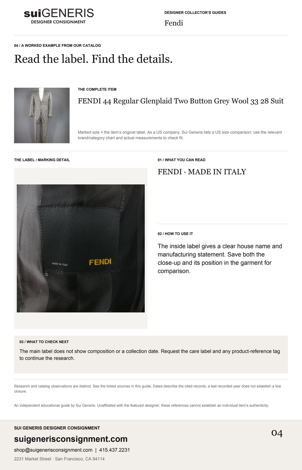 Fendi — Read the label. Find the details. Sui Generis Designer Collector’s Guide.