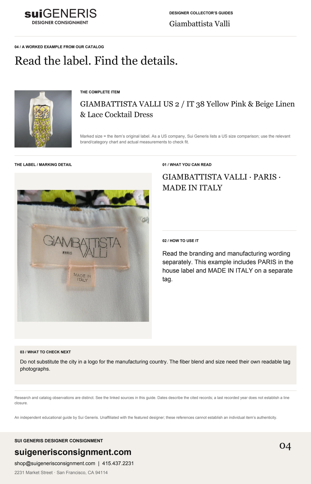 Giambattista Valli — Read the label. Find the details. Sui Generis Designer Collector’s Guide.