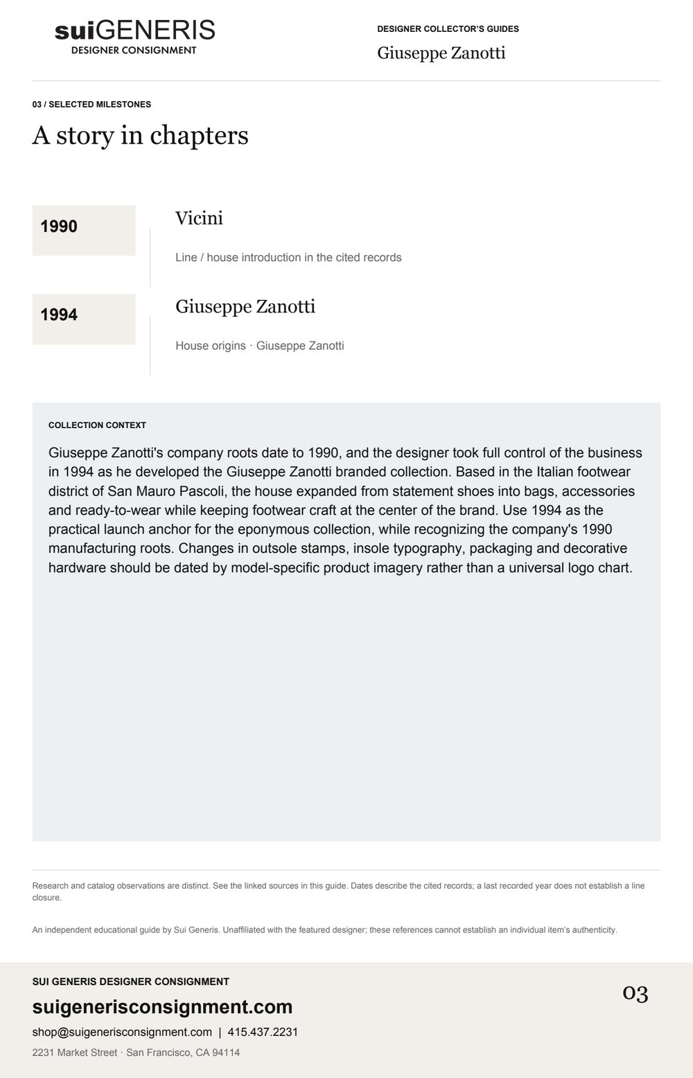 Giuseppe Zanotti — Timeline. Sui Generis Designer Collector’s Guide.