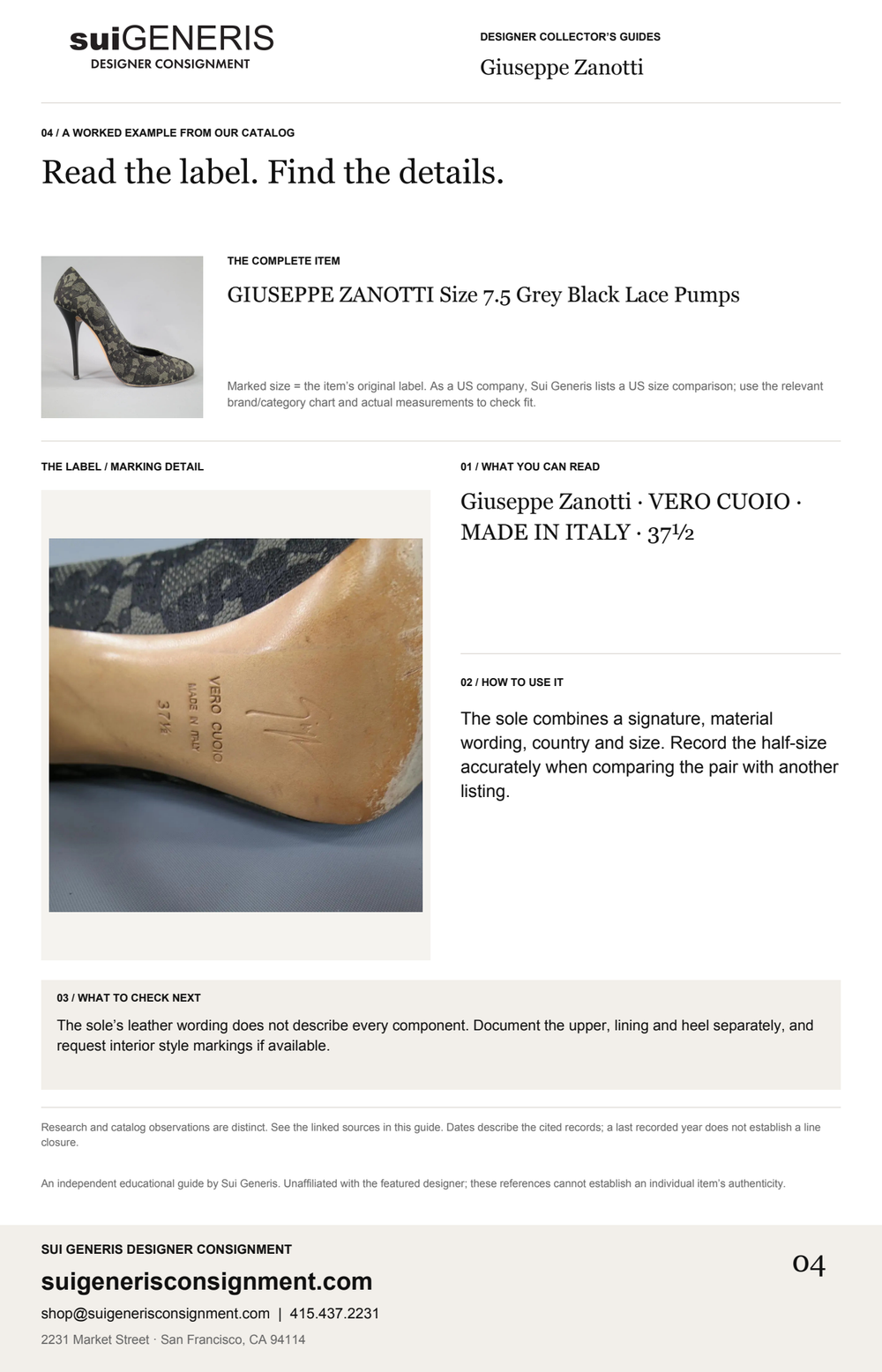 Giuseppe Zanotti — Read the label. Find the details. Sui Generis Designer Collector’s Guide.