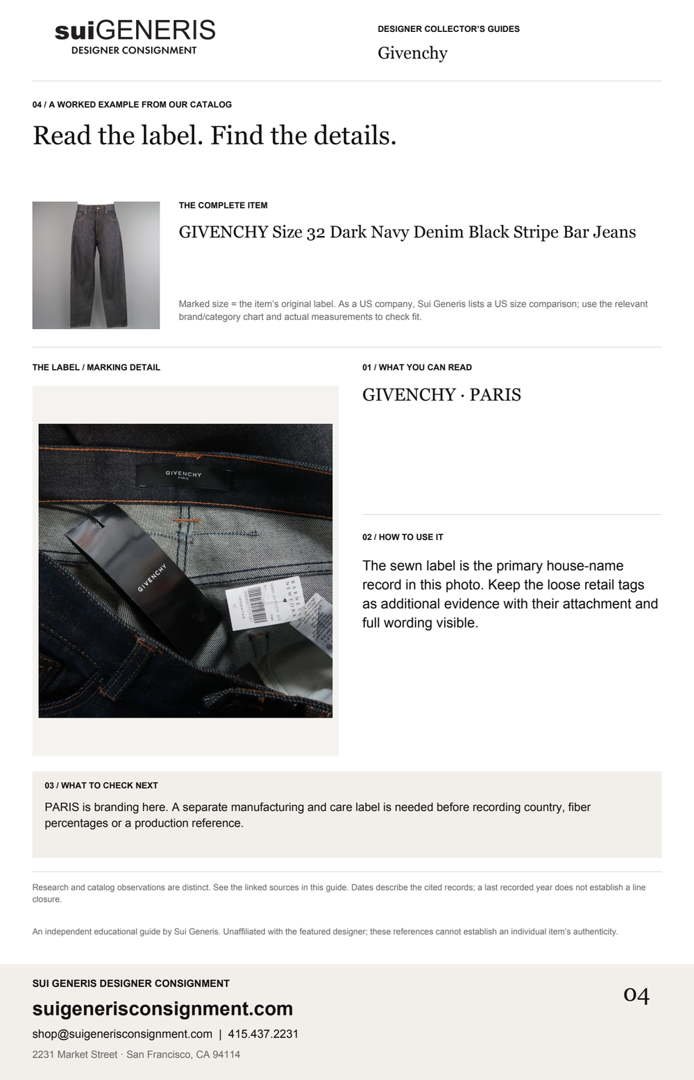 Givenchy — Read the label. Find the details. Sui Generis Designer Collector’s Guide.