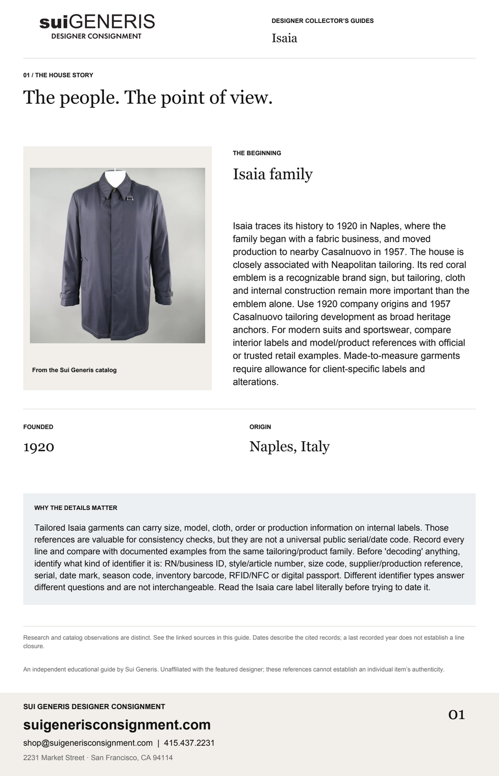 Isaia — The house story. Sui Generis Designer Collector’s Guide.
