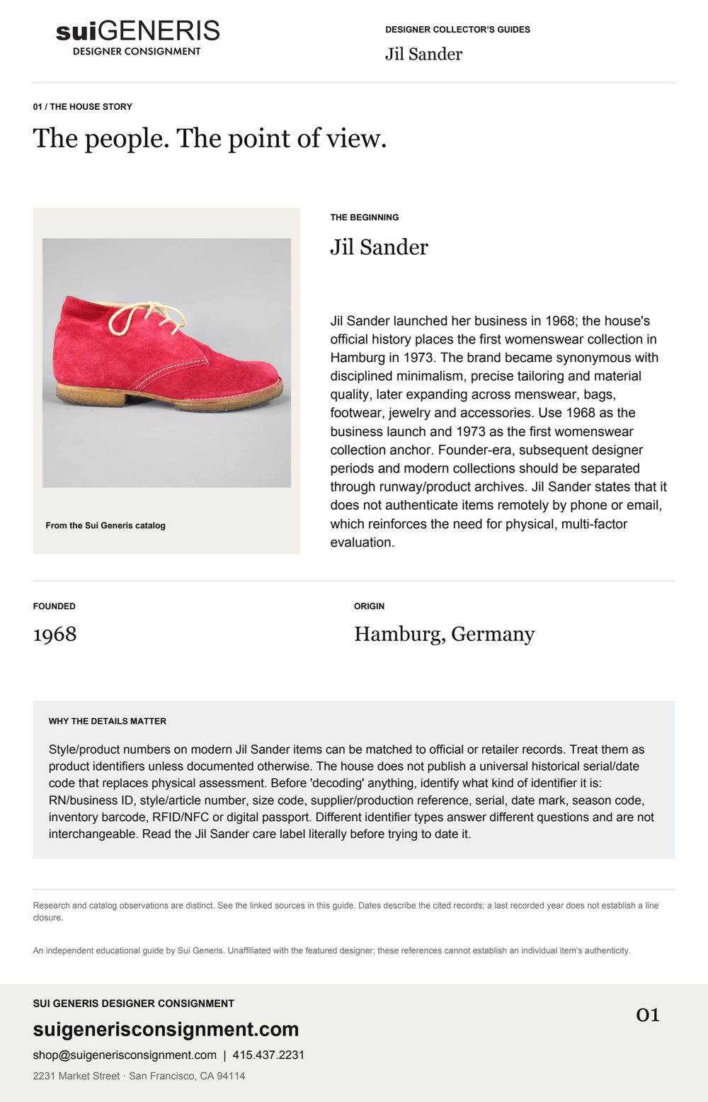 Jil Sander — The house story. Sui Generis Designer Collector’s Guide.