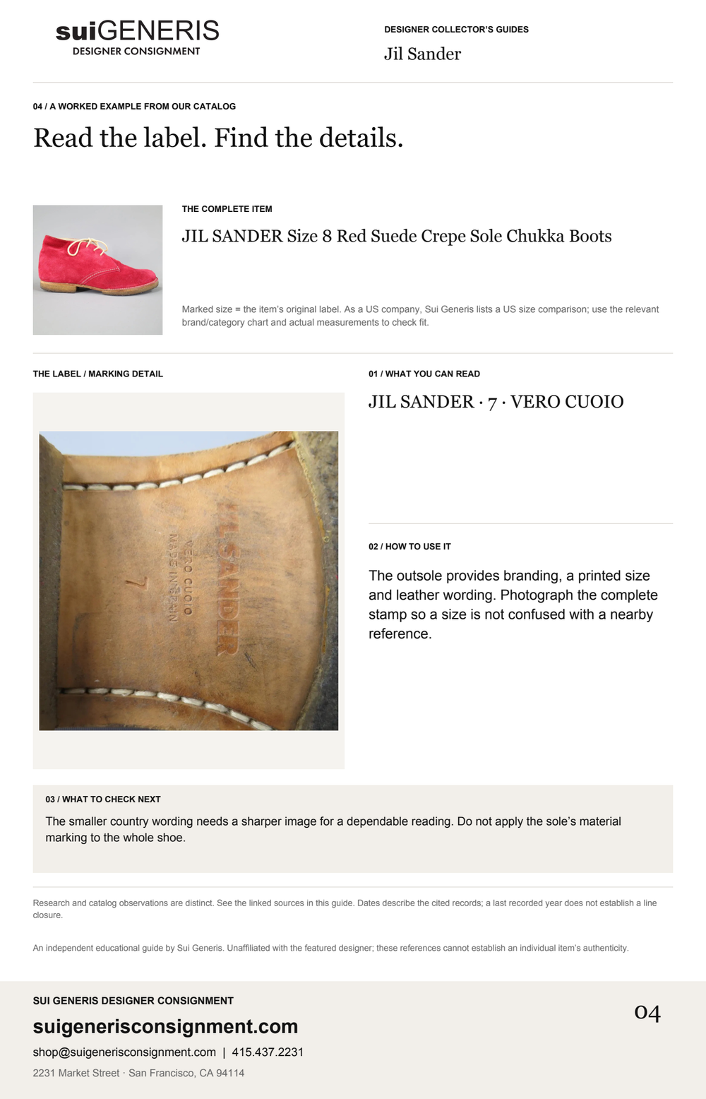 Jil Sander — Read the label. Find the details. Sui Generis Designer Collector’s Guide.