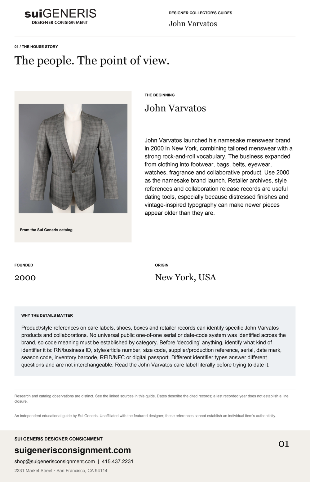 John Varvatos — The house story. Sui Generis Designer Collector’s Guide.