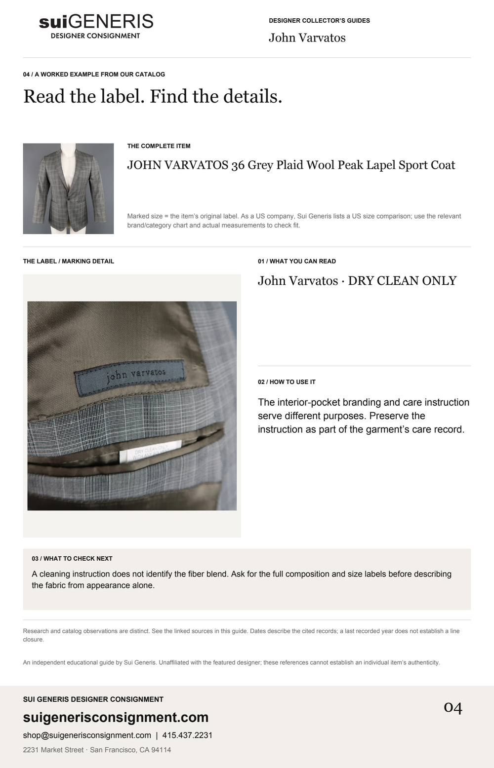 John Varvatos — Read the label. Find the details. Sui Generis Designer Collector’s Guide.