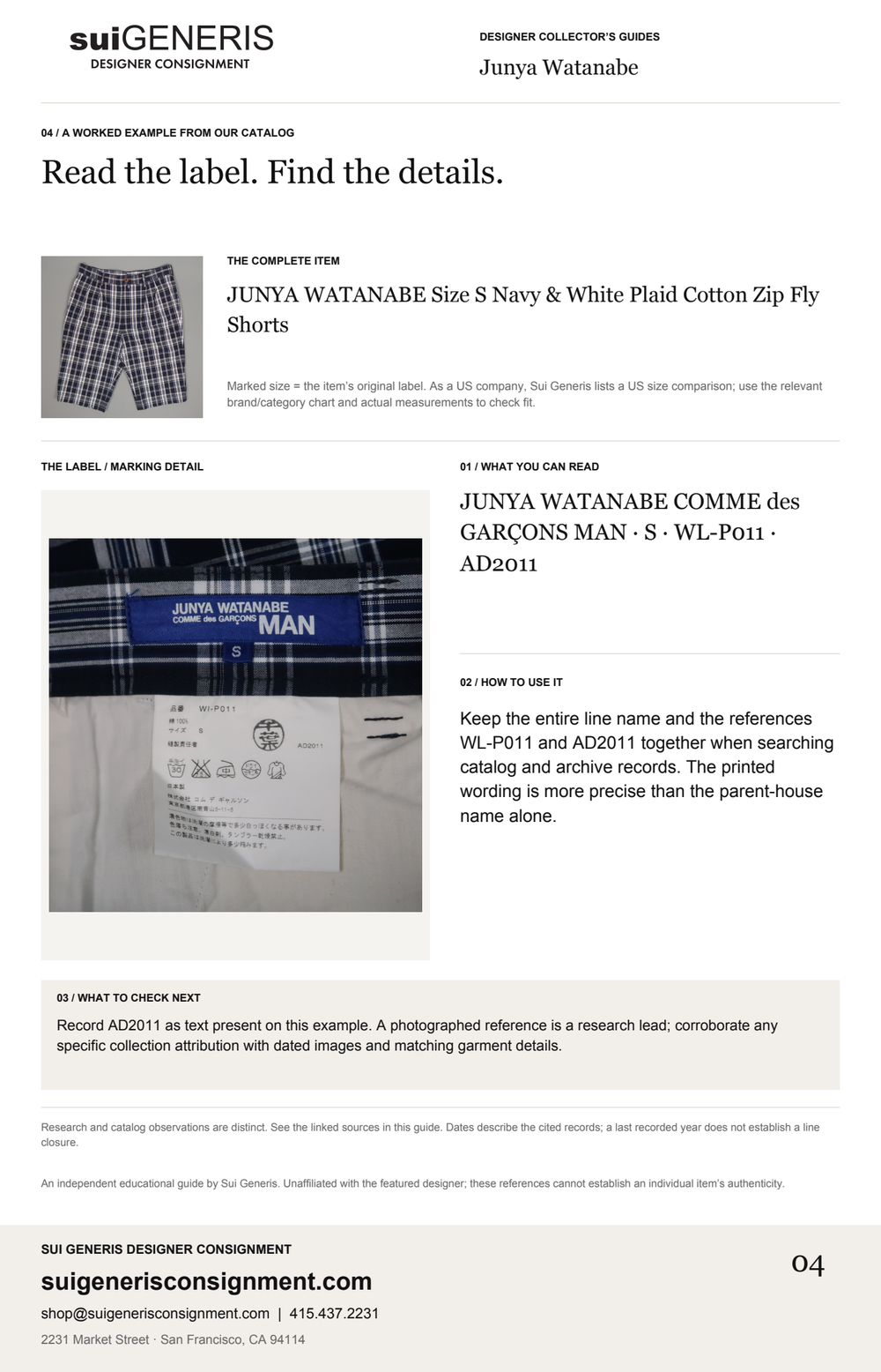 Junya Watanabe — Read the label. Find the details. Sui Generis Designer Collector’s Guide.