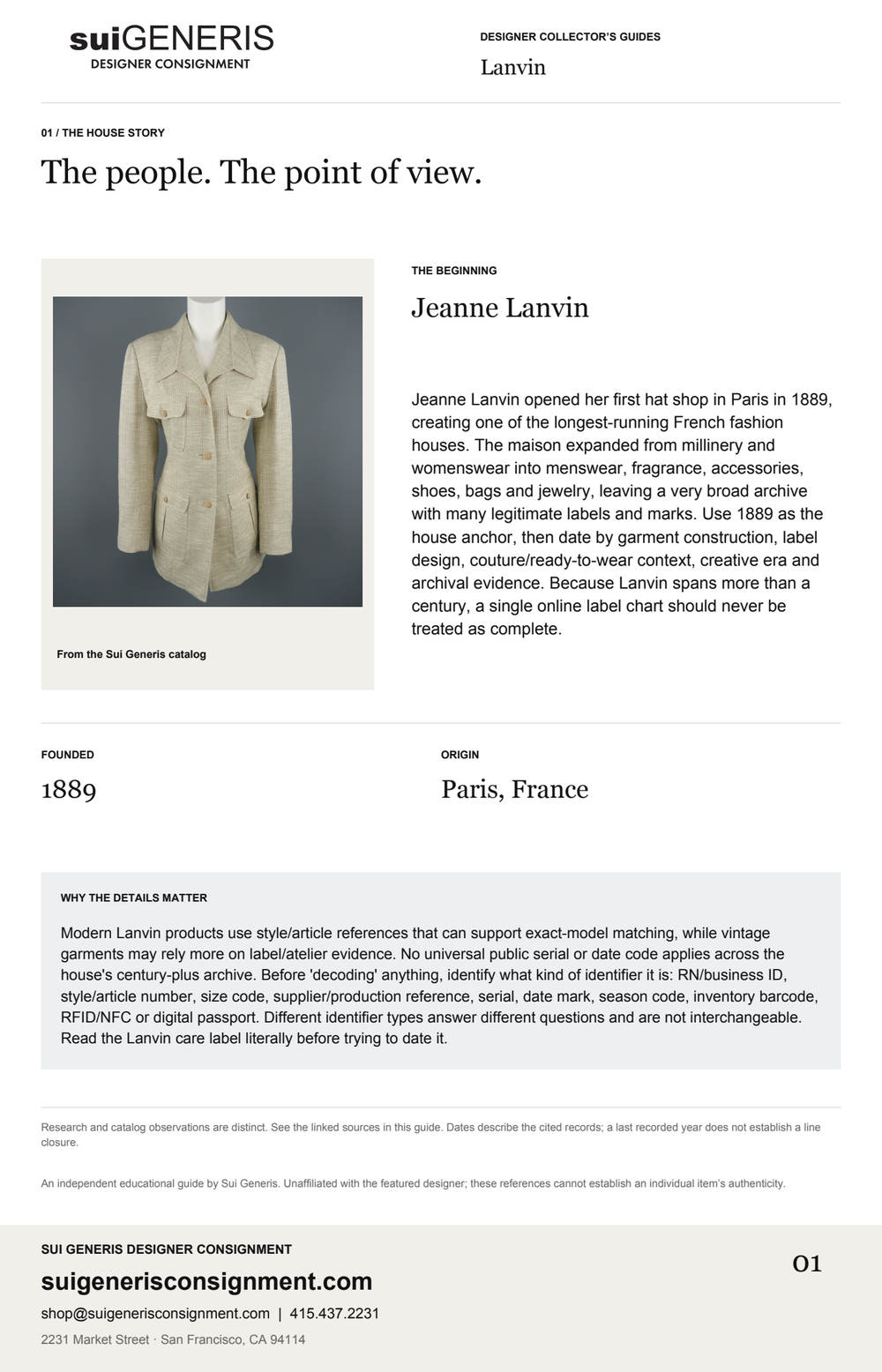 Lanvin — The house story. Sui Generis Designer Collector’s Guide.