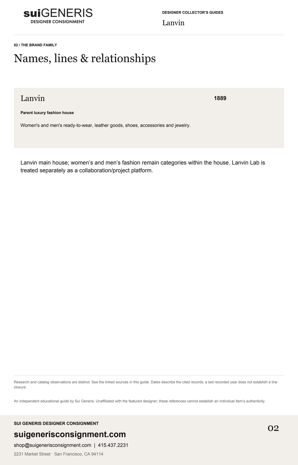 Lanvin — Brand family. Sui Generis Designer Collector’s Guide.