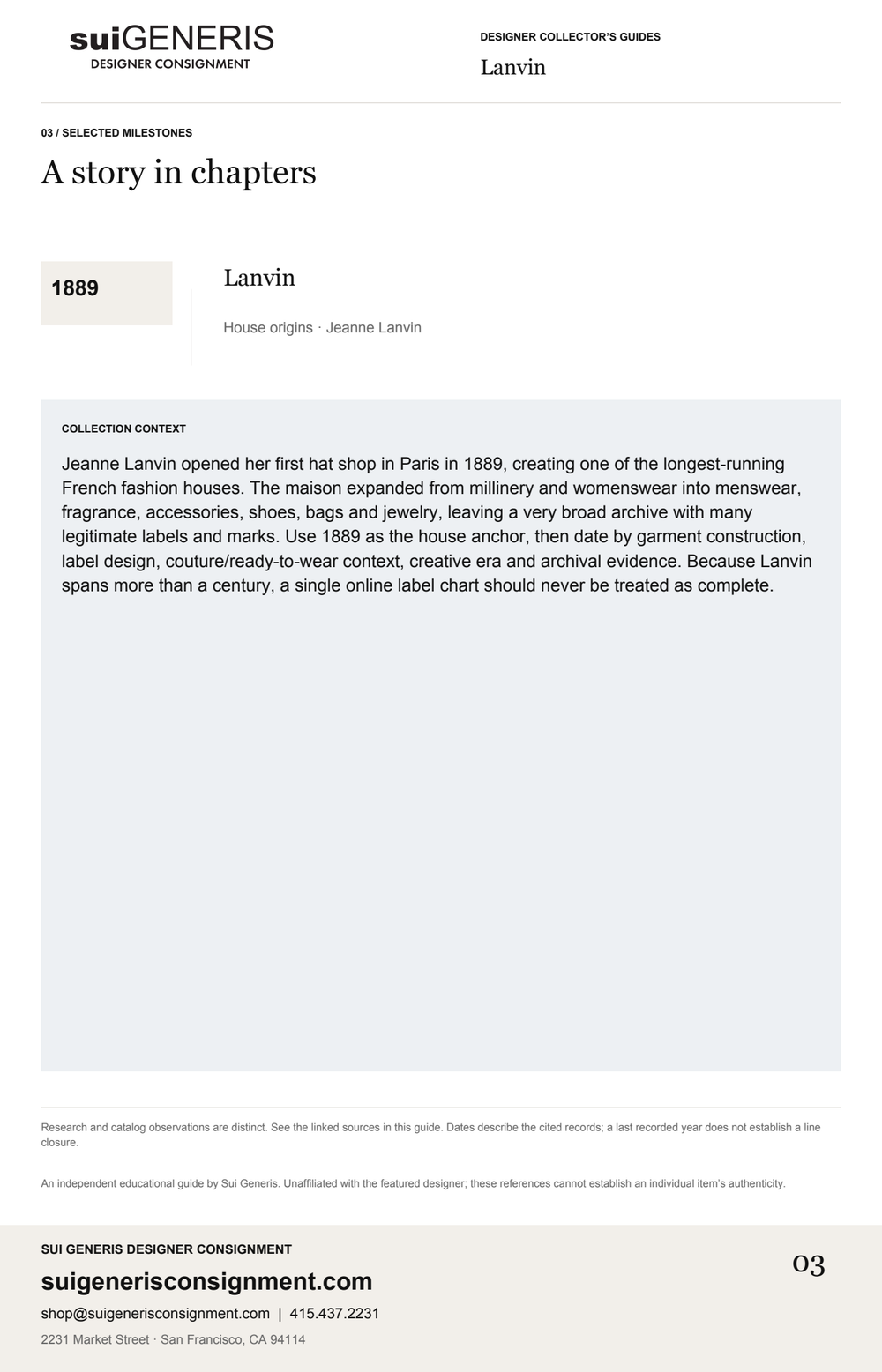 Lanvin — Timeline. Sui Generis Designer Collector’s Guide.