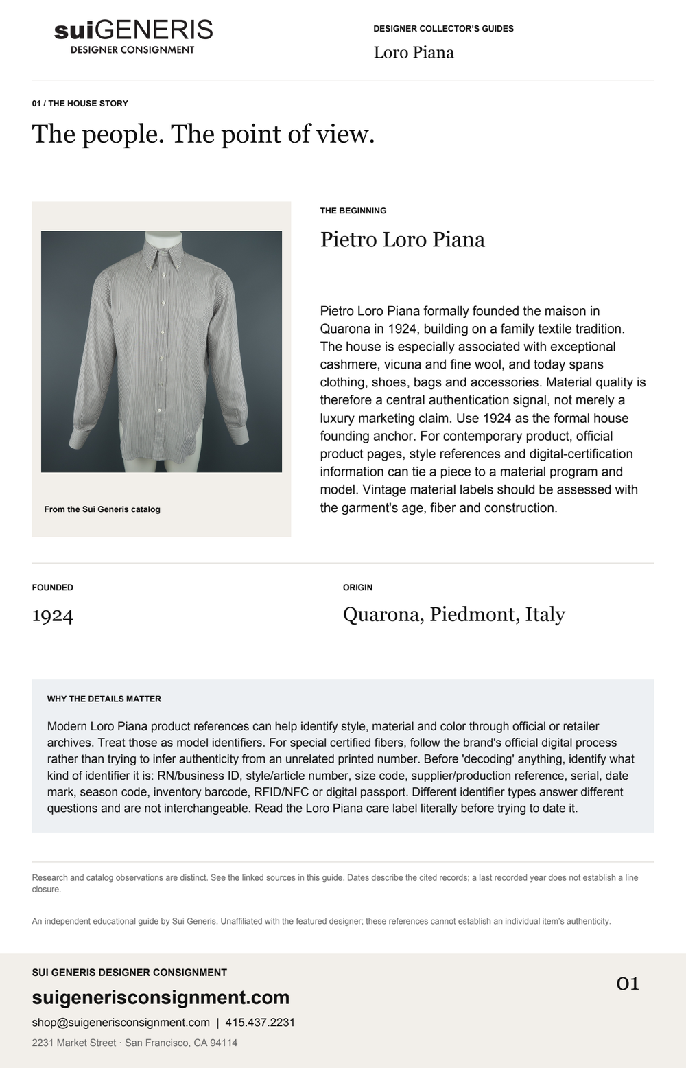 Loro Piana — The house story. Sui Generis Designer Collector’s Guide.