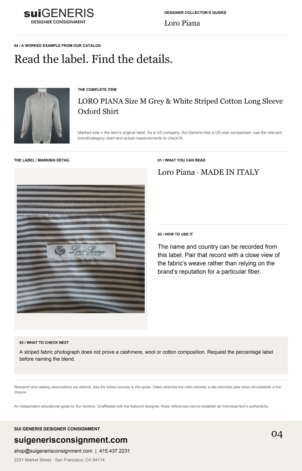 Loro Piana — Read the label. Find the details. Sui Generis Designer Collector’s Guide.