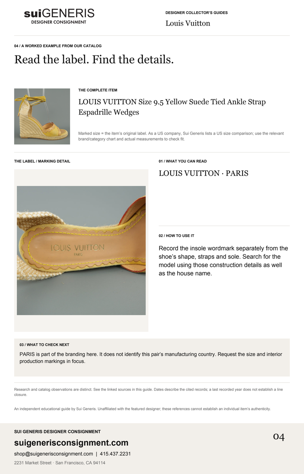 Louis Vuitton — Read the label. Find the details. Sui Generis Designer Collector’s Guide.