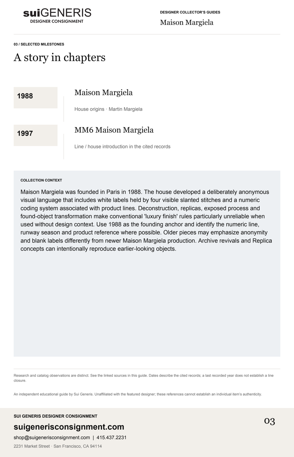 Maison Margiela — Timeline. Sui Generis Designer Collector’s Guide.