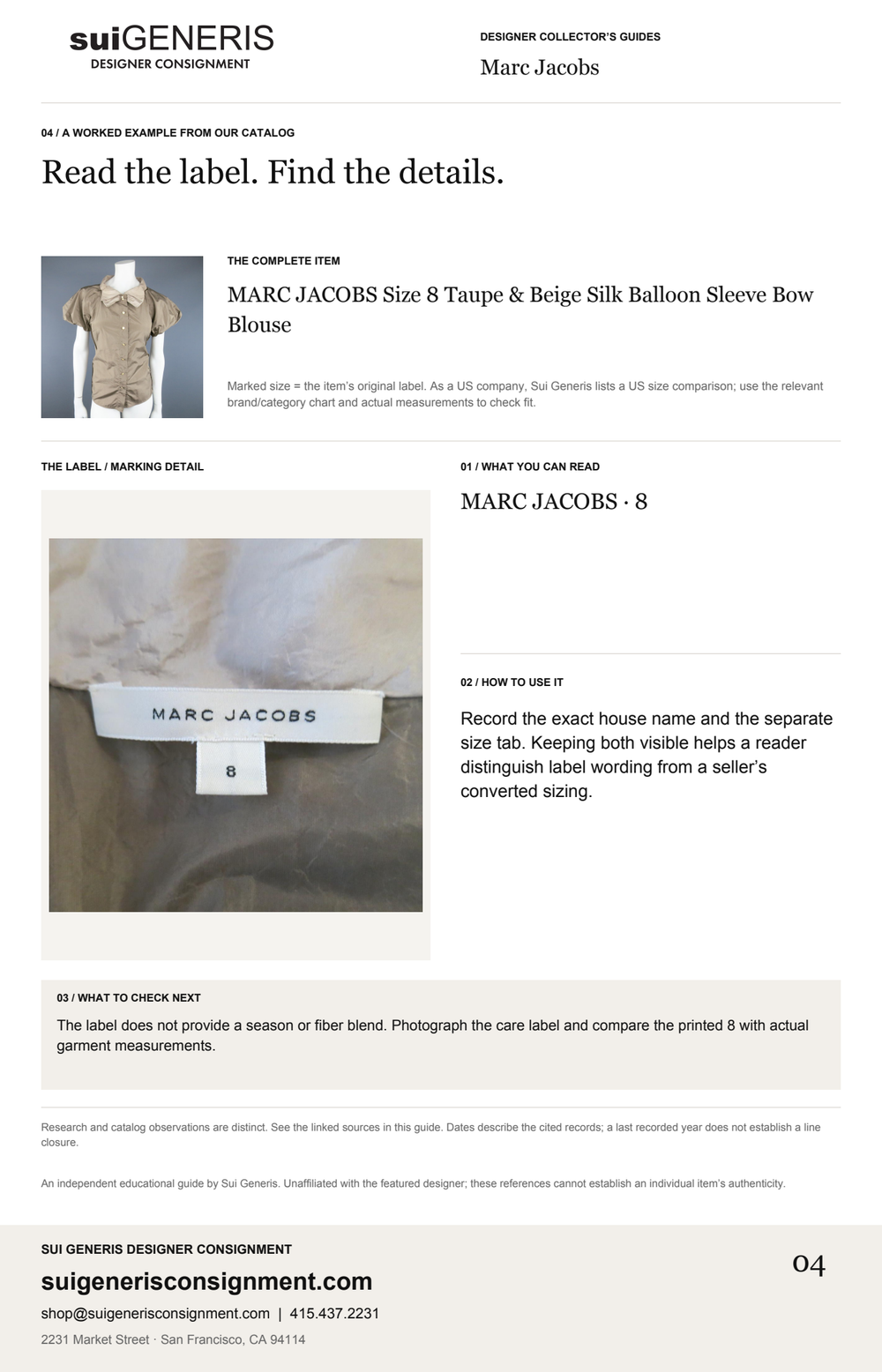 Marc Jacobs — Read the label. Find the details. Sui Generis Designer Collector’s Guide.