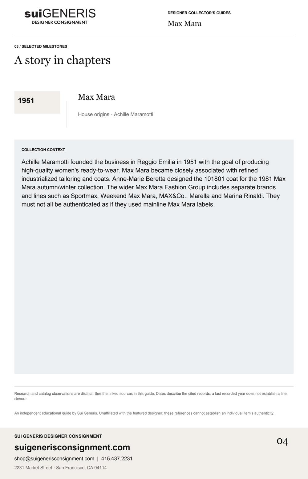 Max Mara — Timeline. Sui Generis Designer Collector’s Guide.