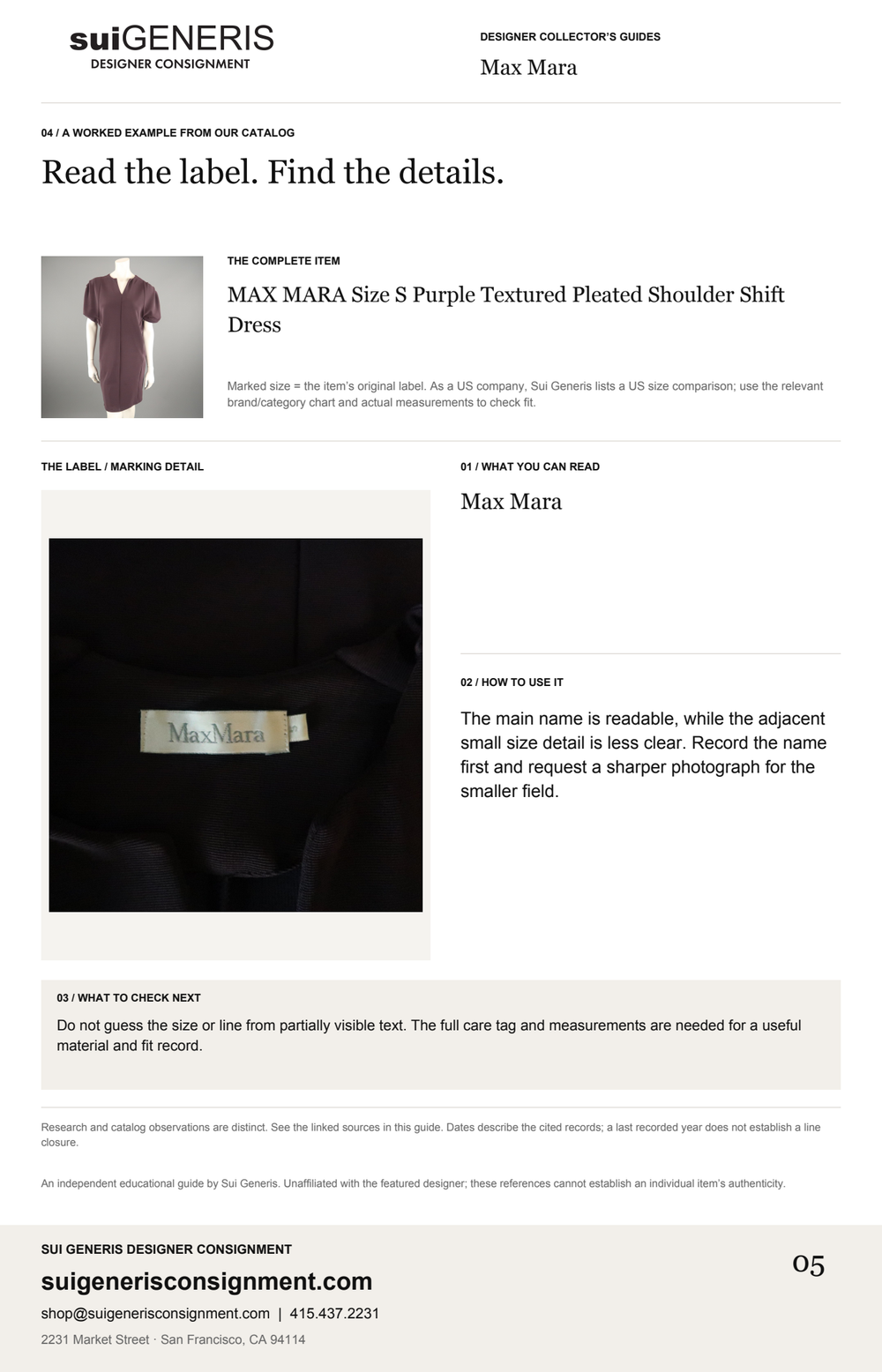 Max Mara — Read the label. Find the details. Sui Generis Designer Collector’s Guide.