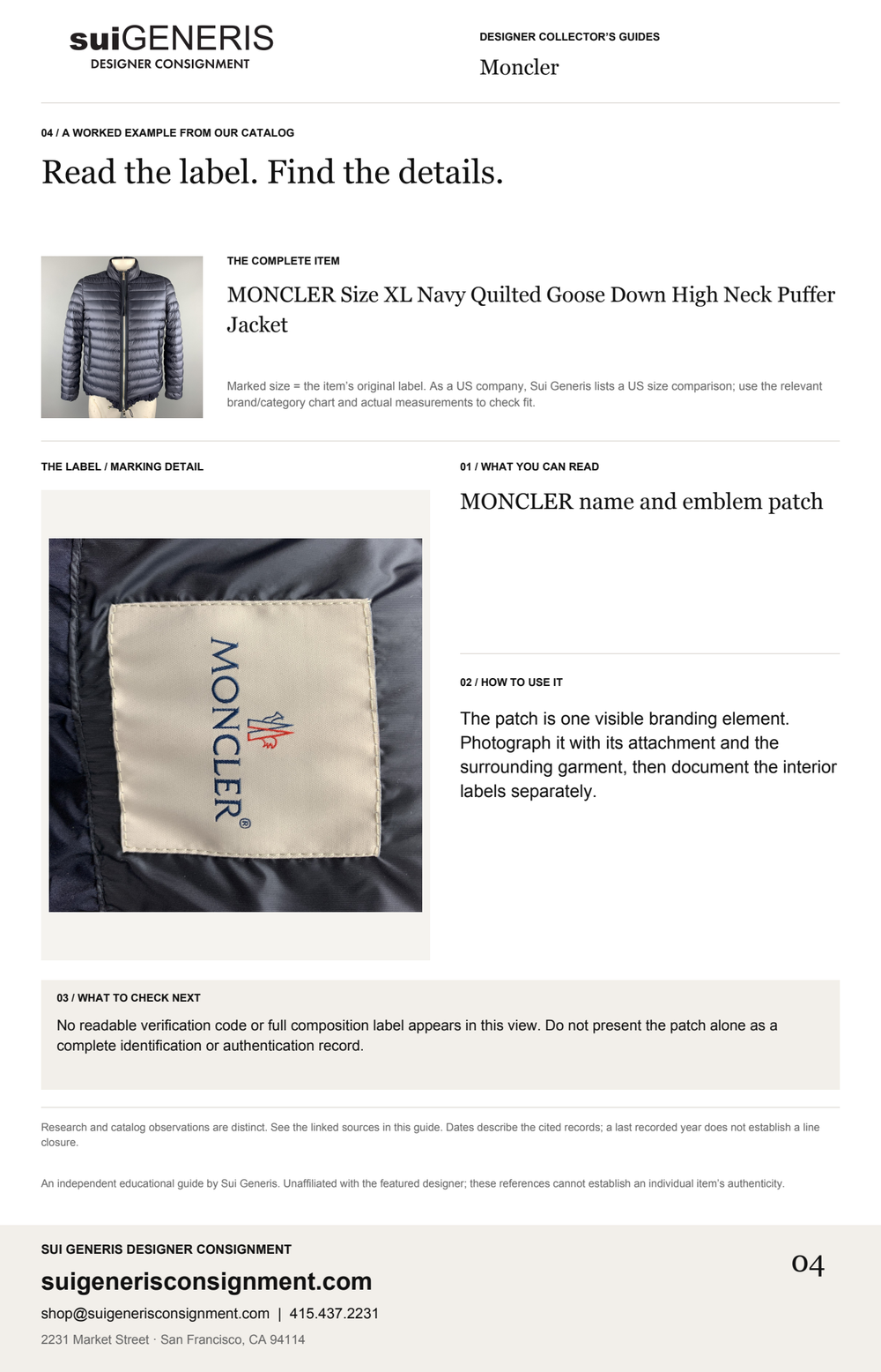 Moncler — Read the label. Find the details. Sui Generis Designer Collector’s Guide.